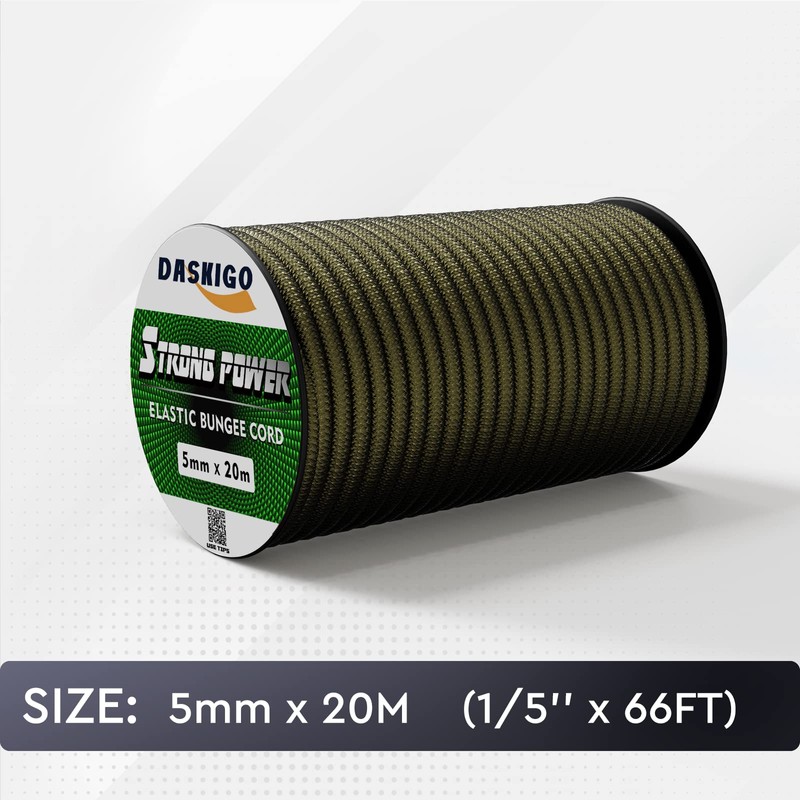 Bungee Cord Elastic Shock Cord, 5mm x 20M Army Green