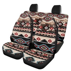 SEANATIVE Navajo Aztec Car Front Seat Covers Rear Bucket Bench Seats Protector 4 Piece for Men Women Auto Interior Accessories Decor