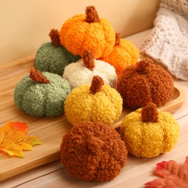 Colingmill 9 Pcs Mini Pumpkins Decor Artificial Fleece Fabric Small Tiny Pumpkins Fall Autumn Decor for Home Farmhouse Harvest Thanksgiving Decorative(Dark Color)