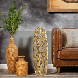 ARSTRIA Ceramic Vase Large Floor Vase Handmade Ceramic Flower Holder Hand Carved Sophisticated Vessel for Decorative Branches and Dried Flowers 24 Inches Gold
