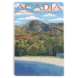 Lantern Press 12x18 Inch Metal Sign, Acadia National Park, Maine, Sand Beach Scene