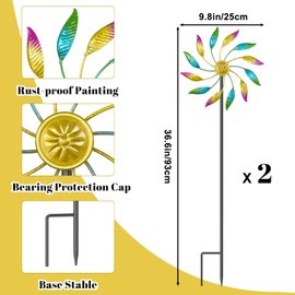 VeyFolzin.st 2PCS Wind Spinner Outdoor, Metal Windmill Garden Decorations, Kinetic Wind Spinners Colorful Wind Sculpture Yard Art for Garden Patio Lawn Decor (2PC Single Turn A)