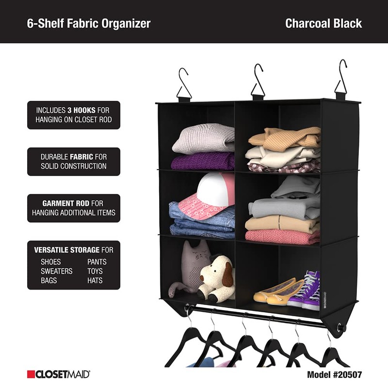 ClosetMaid 6-Shelf Fabric Hanging Closet Organizer with Garment Rod for