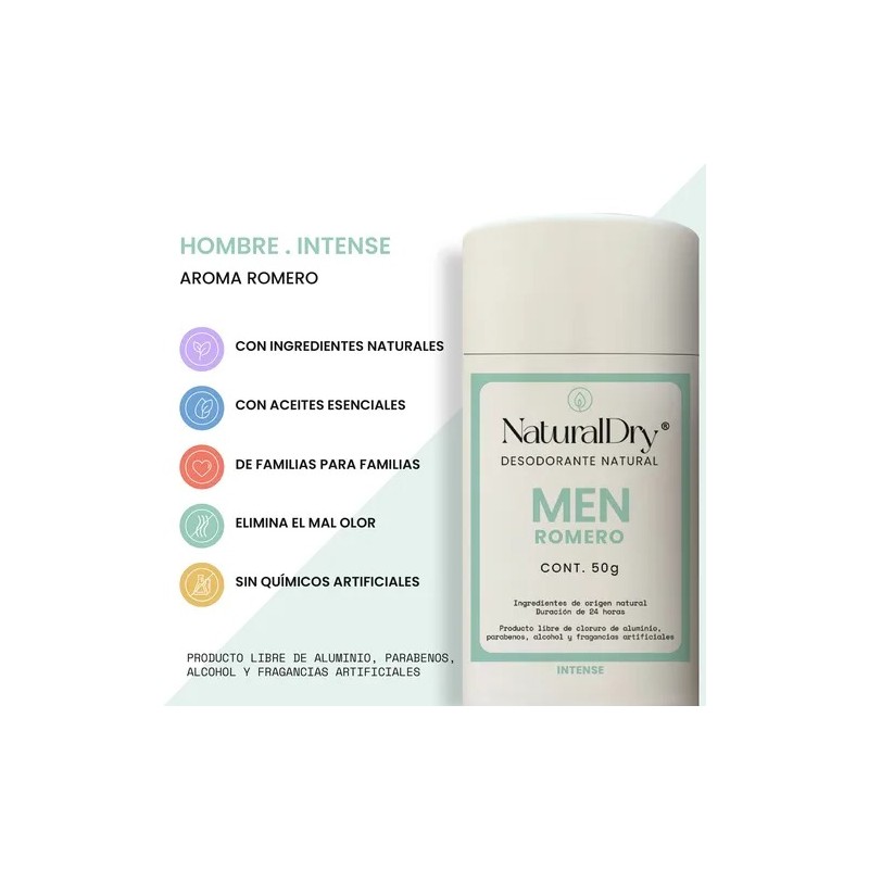 Naturaldry Desodorante Natural Hombre Barra - Aroma Romero