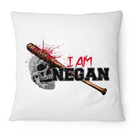 Fashionalarm Cushion I Am Negan - 40 x 40 cm with Filling | Gift Idea for Fans of the T-W-D Series | Dead Walking Lucille Saviors Baseball Bat, Colour: White