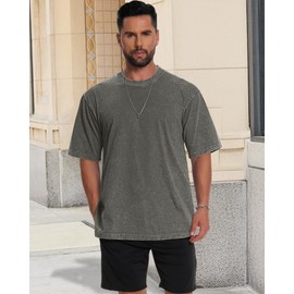 Men's Oversized T Shirts Summer Vintage Tees Acid Washed Short Sleeve Casual Tops, 3 Pack, Beige Grey Army Green, XL