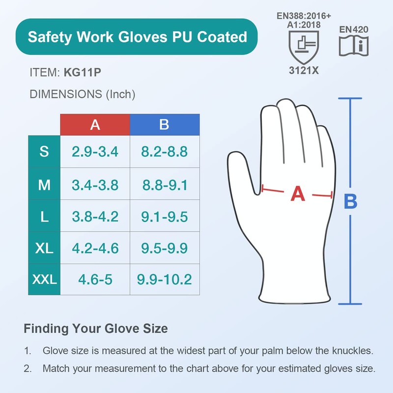 KAYGO Safety Work Gloves PU Coated-12 Pairs, KG11P Seamless Knit