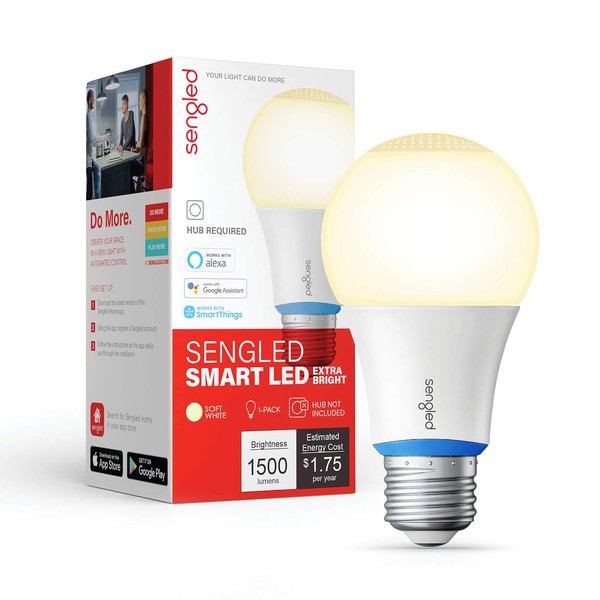 Sengled Zigbee Smart Bulb, Smart Hub Required, Works with SmartThings and Echo with Built-in Hub, Voice Control with Alexa and Google Home, 2700K 100W Eqv. Soft White A19 Alexa Light Bulb, 1 Pack