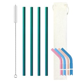 Pure Titanium Reusable Colored Straws with Silicone Tips,Travel Case & Cleaning Brush,BPA Free & Eco Friendly,Dishwasher Safe,Fits 20-30oz Tumblers (Colored 0.8cm)