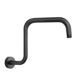 HarJue S Shaped Shower Arm, High Rise Shower Head Extension Pipe Standard 1/2" Connection with Flange, Awesome Shower Experience-Stainless Steel Bathroom Accessory(13 Inch Z-S Shape, Matte Black)
