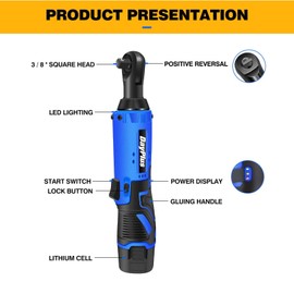 AUTOFU Electric Ratchet Wrench, Cordless Ratchet Wrench Set 3/8" 12V Power Ratchet Tool Kit Power Electric Ratchet Driver for Cars and Home - Fuselage Only