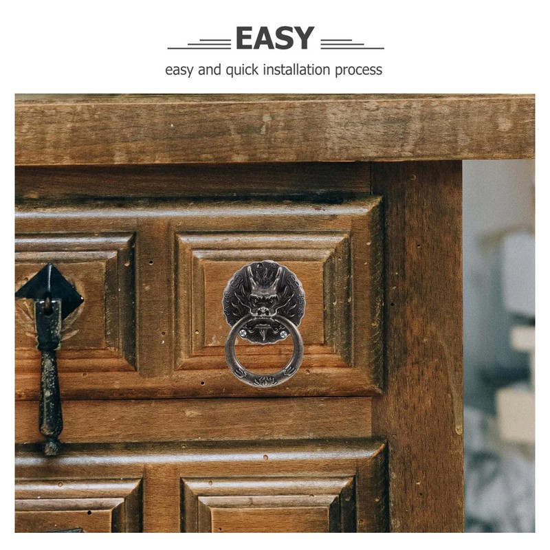 OUNONA Chinese Dragon Cabinets Knob - 10pcs Vintage Brass Drawer