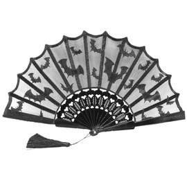 kreepsville 666 Hand Fan - Gothic Bat Lace, Folding Fan for Ghoulish Glamour