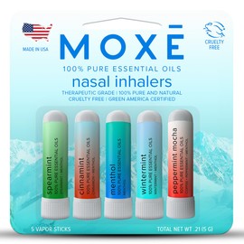 MOXĒ Extra Strength Nasal Inhaler Variety Pack | 5 Powerful Aromatherapy Blends for Sinus Relief, Clarity & Refreshing Energy | Spearmint, Cinnamint, Menthol, Peppermint Mocha & Wintermint
