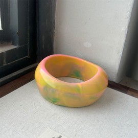 Fuqimanman2020 Chunky Acrylic Bangle for Women Colorful Irregular Geometric Resin Cuff Bracelet Wide Tortoiseshell Acetate Plate Wristband Bracelet Fashion Jewelry Gift-Macaron