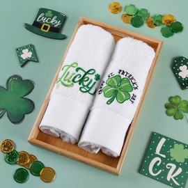 Quera 2 Pack St. Patrick's Day Hand Towels Clover Lucky 100% Cotton Embroidered Premium Luxury Decor Bathroom Decorative Towels Set for Drying, Cleaning, Towels Gift Set 13.7'' x 29.5''