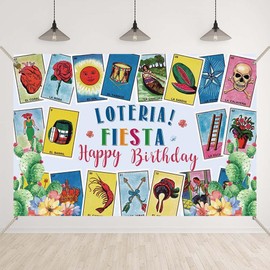 Bellicremas Loteria Card Happy Birthday Backdrop Mexican Fiesta Party Decorations Colorful Game Cards for Birthday Parties Mexico Loteria Cards Photography Background with Copper Grommets