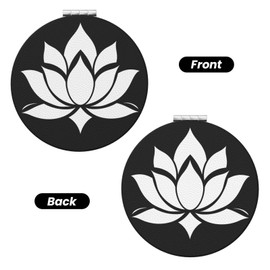 keluki Lotus Flower Print Foldable Travel Pocket Mirror Round PU Leather Portable Mini Makeup Double Sided Handheld Magnifying,2.6 in
