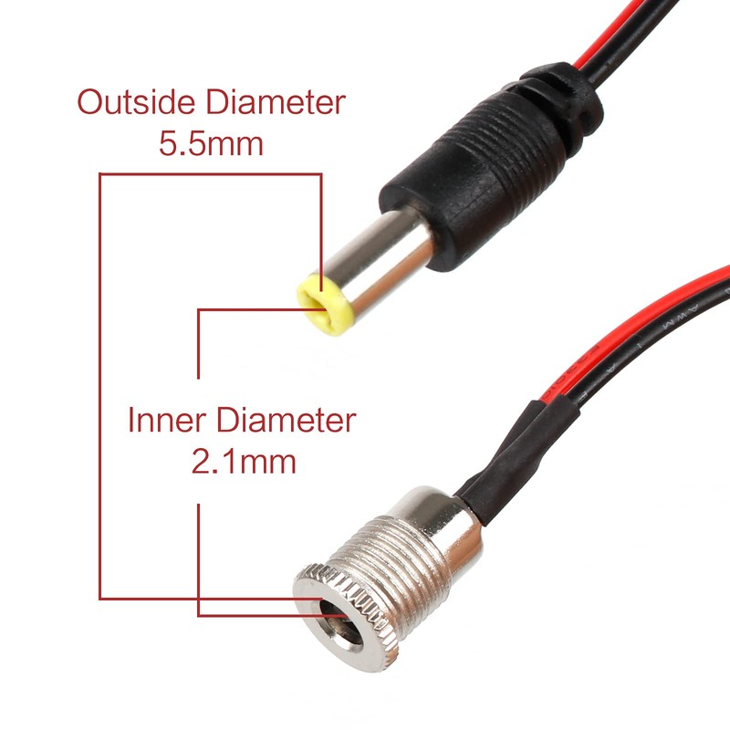 DC Power Pigtail Cable 6Pcs CCTV Security Camera Male &