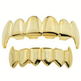 Big Dawgs Bling Custom Fit Vampire 18K Gold Plated Mouth Teeth Grills Grillz Fang Fangs Set
