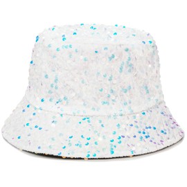 LXOrdora Womens Bucket Hat Bling Sequin Foldable Sun Cloche Cap White