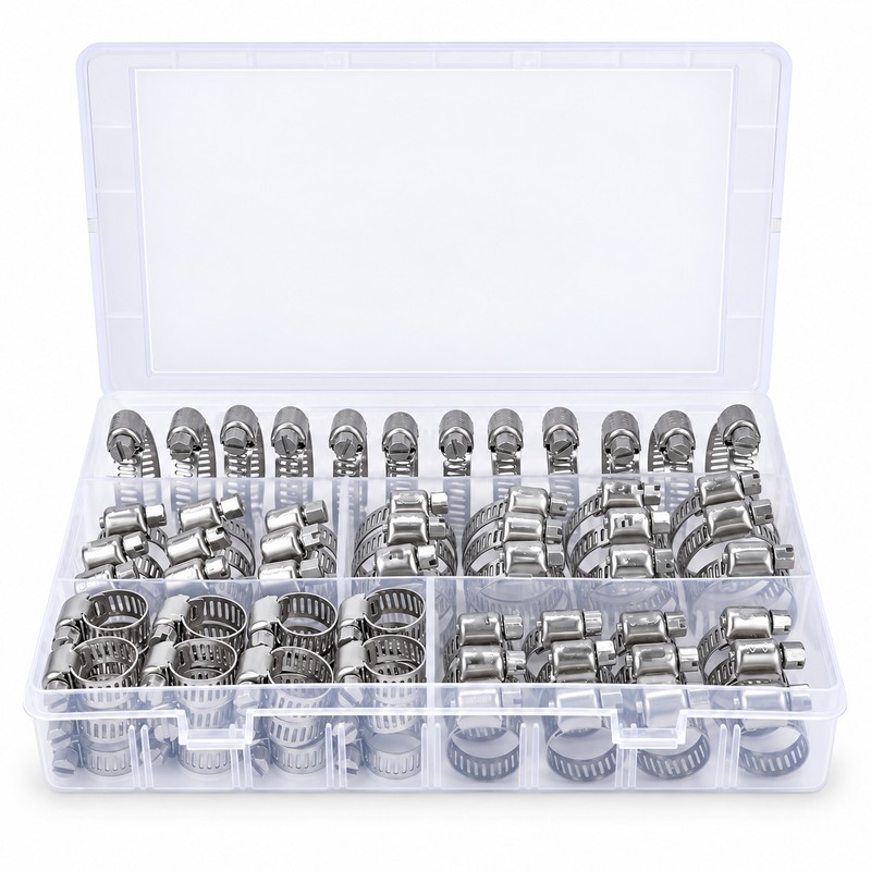 70-Piece Stainless Steel Worm Gear Hose Clamp Assortment, 6-29 mm