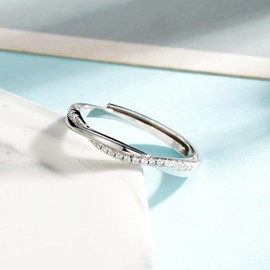 Macachii Sterling Silver Adjustable Rings for Women | Dainty Twisted Rope Eternity Band with Fine Cubic Zirconia | Stackable Wedding Ring | 14K Gold Plated Silver