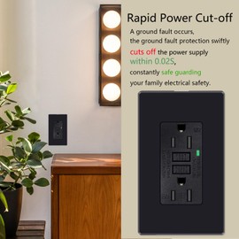 SuperInk Black GFCI Outlet 15 Amp,Black GFI Electrical Outlet,Ground Fault Circuit Interrupter Receptacle,Weather Resistant WR GFCI with LED Indicator,Wall Plates Included, ETL Listed,Black,2PK