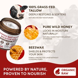 RICHGRAND Beef Tallow for Skin - Whipped Tallow and Honey Balm - Grass Fed Beef Tallow for Face, Daily Moisturizer & Body Butter - Natural Non Comedogenic Skincare (4.3 oz)