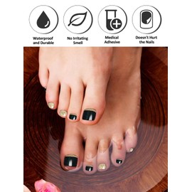 Kalolary Black Gel Toenail Strips, Glitter Toenail Stickers Pedicure Strips Long Lasting Salon Quality Nail Wraps with Nail File & Wood Stick(UV/LED Lamp Required）