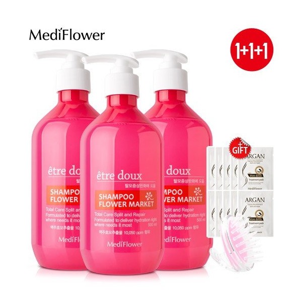 Mediflower Attus Flower Market Perfume Hair Loss Shampoo 500mlx3 + 10 hair pack samples, none