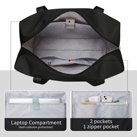 KALIDI Large Tote Bag for Women,Lightweight Travel Bag Weekend Overnight Bag Work Handbag With 15.6in Laptop Compartment for Holiday School Gym Daily Black