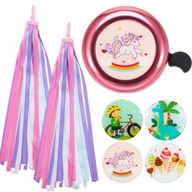 Bike Bell Kids Bicycle Bell With Bike Streamers And Stickers Bike Tassels Pink Bells For Kids Scooter Bike Accessories