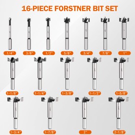 KENDO 16 Piece Forstner Bit Set, Made of Alloy Steel, Forstner Bits for Woodworking, Auger Opener Round Shank Drilling Cutting Tool for Hardwood, Softwood, Plastic, Plywood with Storage Case