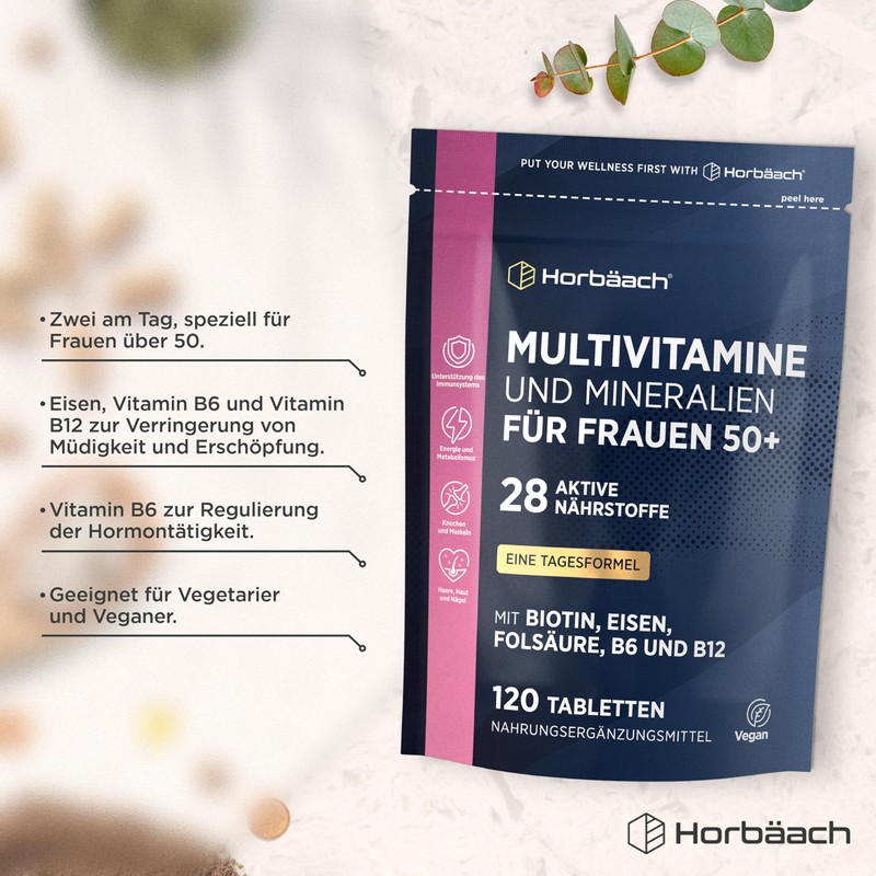 Horbaach Multivitamin Tablets Women 50+, 28 Vitamins and Minerals with