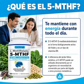 Gwynne L-metilfolato 15mg Plus Metil B12 Cofactor,alta Potencia,forma Activa De 5-mthf,soporta El Mood,metilación Y Cognición,90 Cápsulas,formas...   