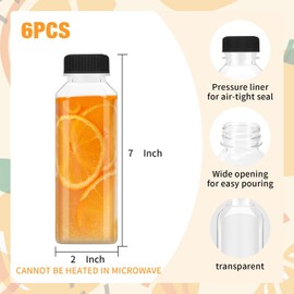 6 Pcs 14 Ounce Plastic Juice Bottle, Bulk Beverage Containers, Drink Containers for Milk, Juice, Drinks Bottle Black Lid