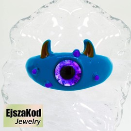 EjszaKod Y2K Enamel Blue Pink Little Monster Rings Set for Women Colorful Stacking Rings Finger Bands Rings Set Adjustable Wrap Open Ring 6 to 9 (Blue + Pink Monster)