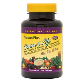 Natures Plus Source of Life Mini-Tabs No Iron - 90 Vegetarian Mini Tablets - Easy to Swallow Natural Whole Food Multivitamin & Mineral Supplement for Health & Energy - 15 Servings