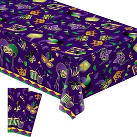 Buxiuer Mardi Gras Tablecloth New Orleans Carnival Masquerade Party Decoration Disposable Plastic Table Cloth Waterproof Table Cover Picnic Dining Kitchen Decor 54 x108 Inch -Pack of 2