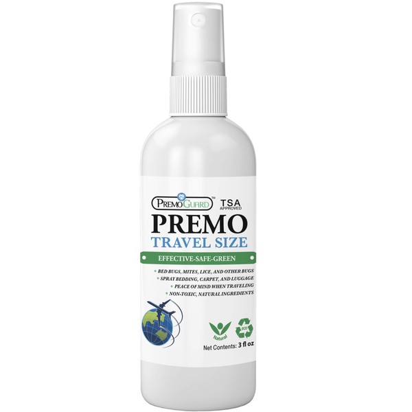 Travel Bed Bug & Mite Killer Spray by Premo Guard 3 oz – Child & Pet Safe – Fast Acting – Stain & Odor Free – Best Protection – Carryon Bag Approved