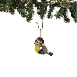 Yellow-Breasted Chat Bird with Santa Hat Christmas Ornament 2.5 Inch