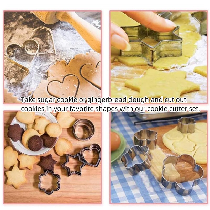Cookie Cutter,12 PCS Heart Star Circle Flower Shaped Stainless Steel