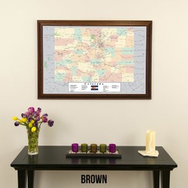 Colorado Push Pin Travel Map with Brown Frame and Pins - 27.5 inches x 39.5 inches