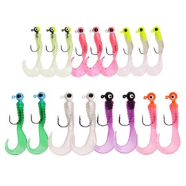 Worm Soft Bait Set - 17 Pieces Artificial Earthworm with Ringlet Tail, Jig Heads Worm Lure Hook Fishing Lure Plastic Fishing Accessories