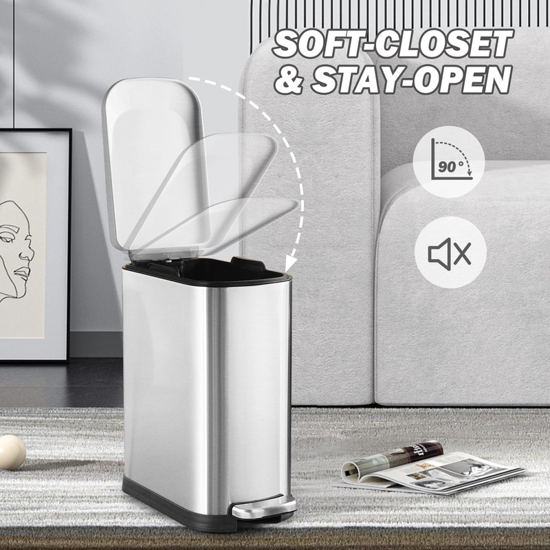 ELPHECO 3.5 Gallon Bathroom Trash Can with Soft Close Lid,