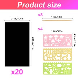 20 PcsScratch Art for Kids Adults, DIY Rainbow Scratch Cards, Magic Scratch Paper Painting with 8 WoodScratch Art Tools & 4 Painting Boards, for DIY Arts and Crafts Christmas Birthday Gifts