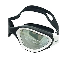ISMMIK Wide View Adult Swimming Goggles, Open Water Goggles Swimming Anti Fog UV Protection No Leakage Clear Vision Easy to Adjust for Adults Men Women Teenagers (White and Black)