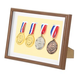 PATIKIL Medal Display Case, 4 Medal Display Frame Medal Shadow Box Sports Medal Display Picture Frame for Marathon Swimming Triathlon, Rosewood A4