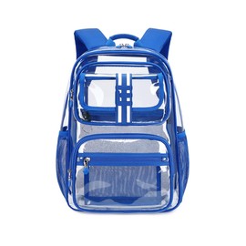 Cusangel Clear Large Backpack for School,16in Heavy Duty Clear BookBag,TPU Large Capacity See Through Backpack for Stadiums,Concerts,Plastic transparente para mujer for 8Age+ Boys Girls(blue)
